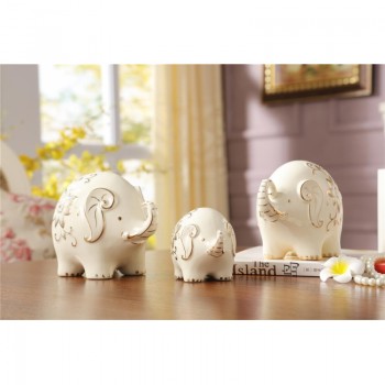 创意家居装饰品摆设 一家三口大象婚房陶瓷工艺品摆件