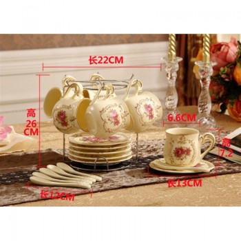 欧式陶瓷 咖啡杯碟 陶瓷杯 欧式陶瓷咖啡杯套装带铁件