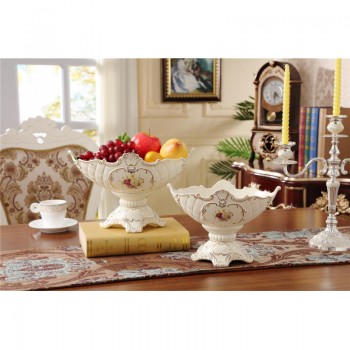 欧式奢华象牙瓷四脚水果盘高档陶瓷干果盘家居装饰 果碗