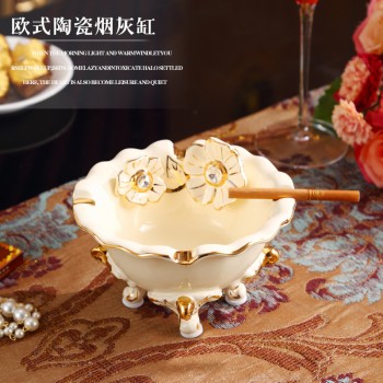 欧式陶瓷奢华创意描金象牙瓷烟灰缸 宫廷客厅装饰高档描金烟灰缸