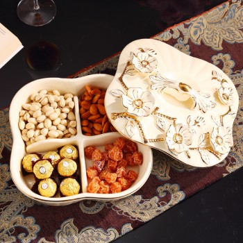 欧式果盘带盖水果盘分格陶瓷干果拼盘零食点心小吃瓜子