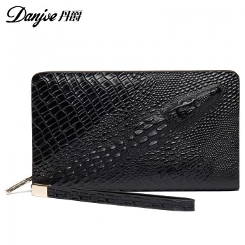 丹爵(DANJUE)新款长款男包男手包 商务休闲头层牛皮手拿包 时尚鳄鱼纹手包 D1013