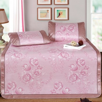 冰丝席印花三件套  双人凉席  郁金香