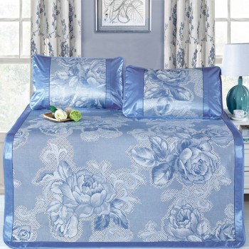 冰丝席印花三件套  双人凉席  花开-夏