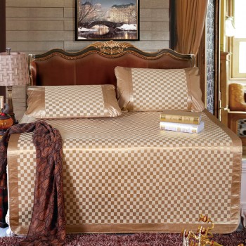 冰丝席印花三件套  双人凉席  黄金格