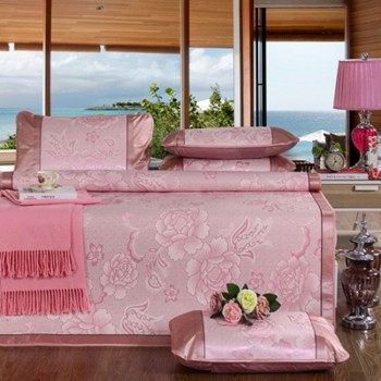 冰丝席印花三件套  双人凉席  牡丹盛世