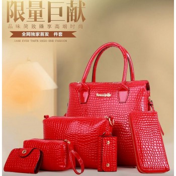 芸曦女包2017新款时尚女包鳄鱼纹欧美女士单肩斜挎手提包六件套双拉链包包