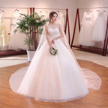 2017夏新款一字肩韩式齐地结婚婚纱礼服新娘蕾丝显瘦双肩婚纱G16