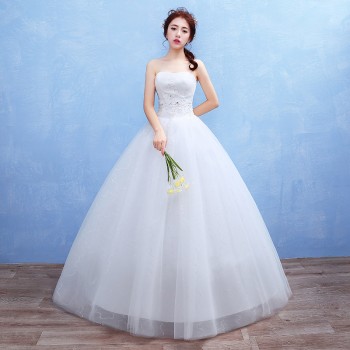 厂家直销2017新娘蕾丝婚纱礼服 韩式 双肩一字肩蕾丝婚纱批发T45