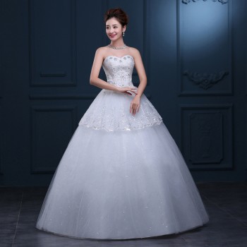 2017新款韩版婚纱 甜美公主抹胸齐地婚纱 车骨花边高档婚纱T31