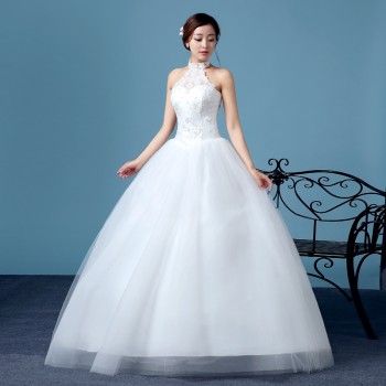 2017新款蓬蓬裙婚纱 高档韩版抹胸甜美婚纱 齐地露背白色公主婚纱T32