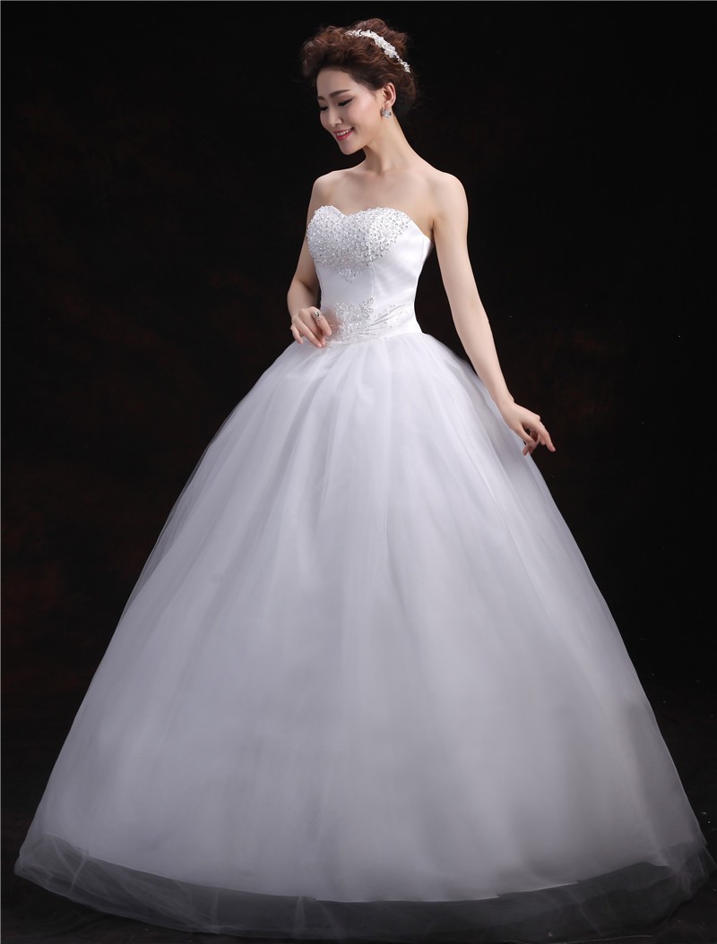 韩版婚纱抹胸绑带修身显瘦齐地大码蕾丝新娘婚纱t-20 正品 白色 s