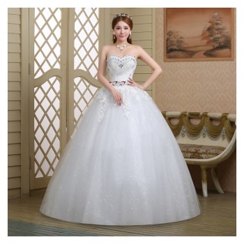 2017新款高档婚纱 新娘齐地大码婚纱 流苏水钻抹胸婚纱批发090-1