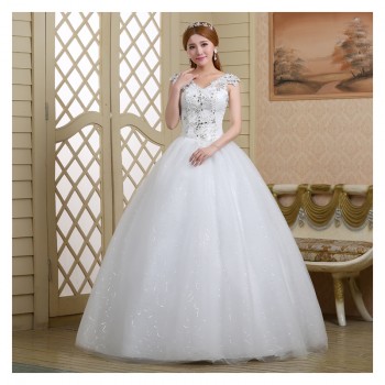 新款2017高档韩版新娘 齐地镶钻双肩大码蕾丝影楼批发婚纱098