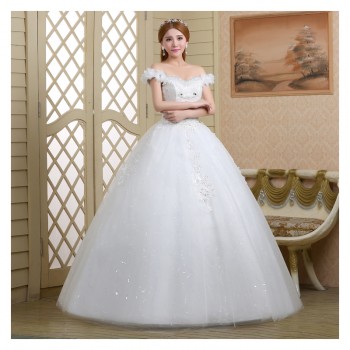 2017新款高档韩式一字肩齐地大码修身蕾丝花朵影楼婚纱批发260