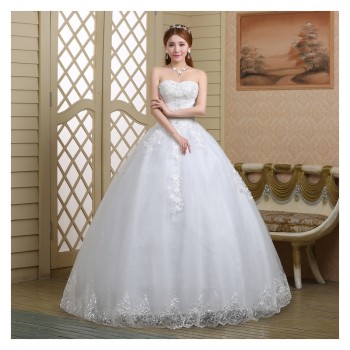 新款蓬蓬裙婚纱 高档韩版抹胸甜美婚纱 齐地白色公主大码婚纱668