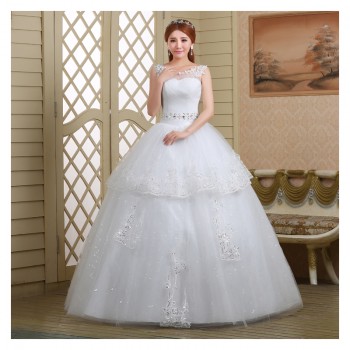 2017新款高档婚纱 双肩齐地大码婚纱 新花朵蕾丝婚纱厂家批发701