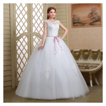 新款2017高档韩式绑带 一字肩显瘦齐地双肩大码新娘镶钻结婚纱922