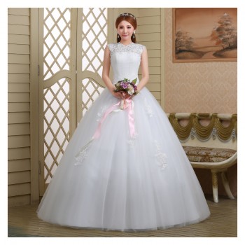 新款2017高档婚纱 新娘一字肩齐地新娘蕾丝包肩韩版影楼婚纱1247