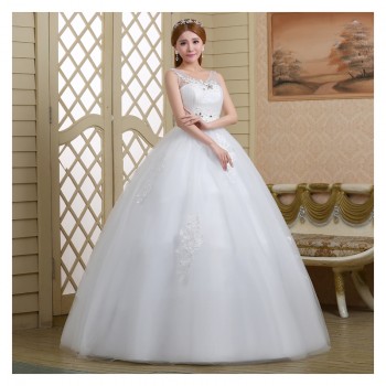 2017新款高档双肩齐地 新娘韩版大码镶钻蕾丝蓬蓬裙影楼婚纱9006