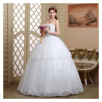 2017新款韩版公主修身显瘦抹胸大码 白色绑带齐地款蕾丝婚纱A26