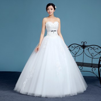 2017新款高档婚纱 唯美大码齐地婚纱 抹胸水钻蓬蓬裙蕾丝婚纱G12