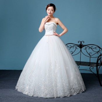 2017新款抹胸高档齐地大码婚纱 流苏水钻蕾丝花朵新娘婚纱G13