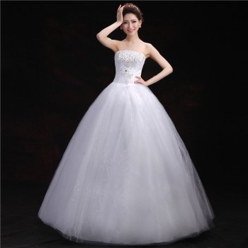 2017新款 韩版显瘦公主钉珠 绑带新娘白色抹胸 大码婚纱批发T-07