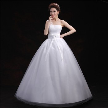 2017新款韩版 单件简约绑带修身显瘦齐地大码新娘婚纱批发T-21