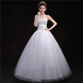 新款2017 韩版婚纱抹胸绑带修身显瘦 镶钻齐地大码新娘婚纱T-22