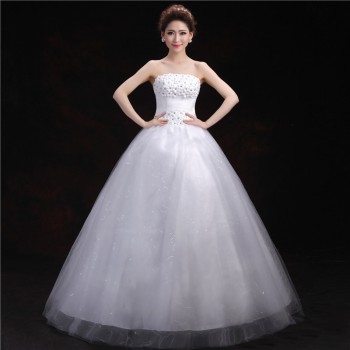 厂家直销2017新款 韩版抹胸花朵齐地显瘦 大码镶钻简约婚纱T-24