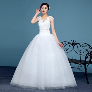 2017热销新款 网纱双肩婚纱厂家直销修身蕾丝花边双肩大码婚纱T37