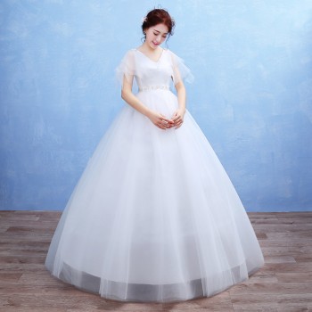 厂家直销2017新款新娘婚纱礼服 韩式 一字肩孕高腰妇婚纱批发T41