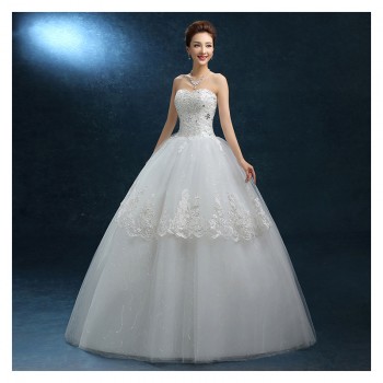 2017新款韩式齐地抹胸婚纱 绑带大码白色公主新娘婚纱厂家直销F01