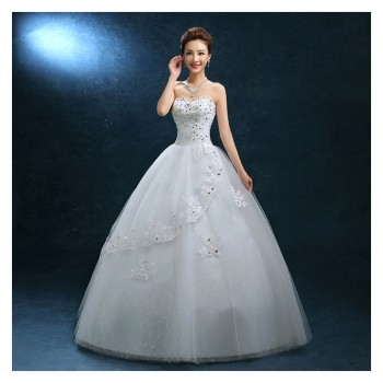 2017新款韩式夏显瘦齐地钉珠抹胸绑带大码白色公主婚纱厂家F02