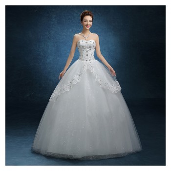 2017新款婚纱 显瘦齐地抹胸婚纱简约蕾丝花边镶钻婚纱厂家F03