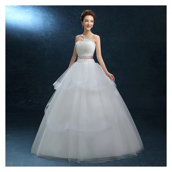 2017新款韩式夏 显瘦齐地抹胸大码白色公主婚纱批发 钻饰婚纱F05