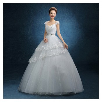 新款婚纱 齐地双肩婚纱简约蕾丝婚纱 包肩大码婚纱厂家直销F13