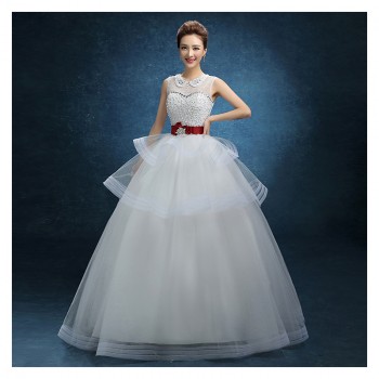 2017新款婚纱 齐地双肩婚纱蕾丝镶钻婚纱 包肩大码婚纱批发F12