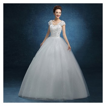 厂家直销新款婚纱 齐地双肩婚纱简约蕾丝镶钻婚纱包肩大码婚纱F14