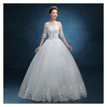 一字肩婚纱新款蕾丝一字肩大码婚纱 厂家批发一字肩红色婚纱F18