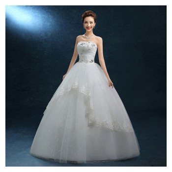 新款婚纱 显瘦齐地抹胸婚纱 简约蕾丝大码白婚纱批发 厂家直销F25