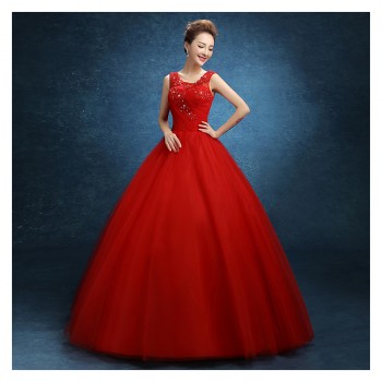 2017新款婚纱 红色齐地双肩婚蕾丝婚纱 红色大码婚纱厂家批发F29