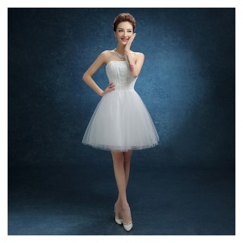 2017新款女修身大码短款敬酒服新娘红色白色婚纱晚礼服伴娘服F33