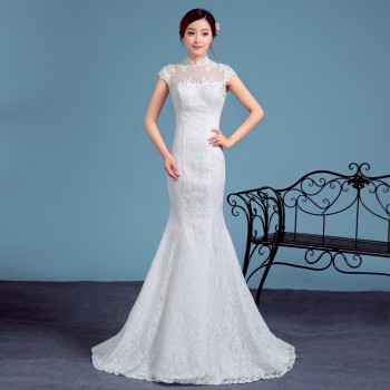 2017新款高档鱼尾婚纱拖尾婚纱 一字肩婚纱修身大码拖尾婚纱Z13