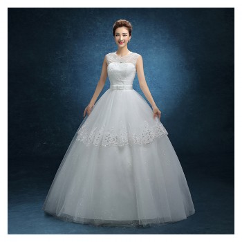 新款婚纱 齐地双肩婚纱简约蕾丝花边婚纱 包肩大码婚纱批发F34