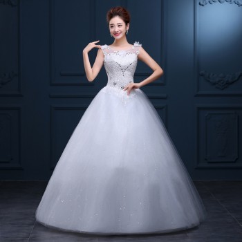 婚纱礼服新款2017 一字肩高档大码婚纱 新款绑带齐地新款婚纱F35