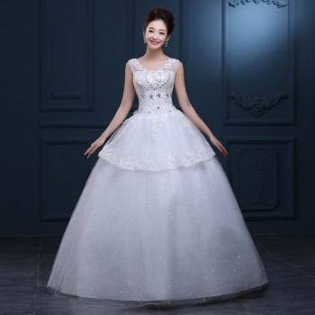 2017新款婚纱 韩版双肩长袖一字肩齐地 新娘显瘦蕾丝婚纱批发F38