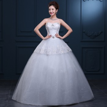 新品 厂家直销批发 2017年新款 中档镶钻白色抹胸蕾丝大码婚纱F40