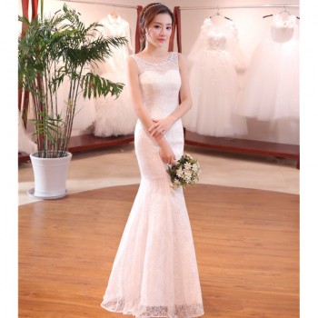 婚纱礼服收腰鱼尾2017新款新娘一字肩齐地简约修身显瘦夏季女Y04
